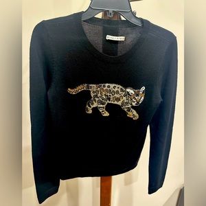 Alice + Olivia XS wool cat/panther/jaguar beaded black sweater